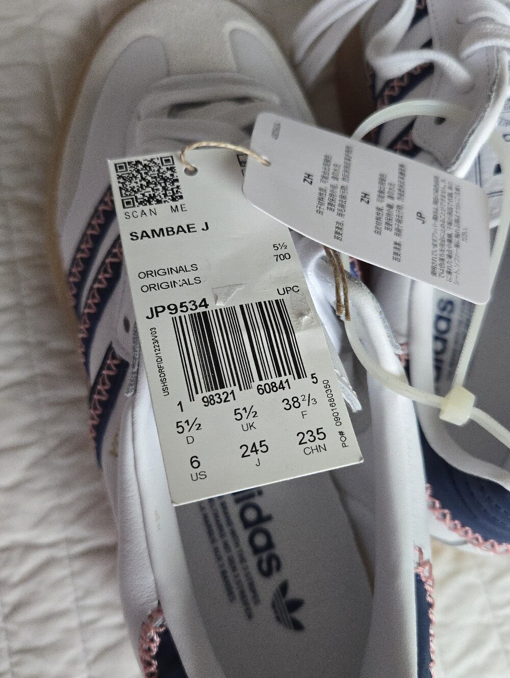 Adidas Samba Sambae Women 7.5 White Navy Bkue Stitch Leather Suede 0926 - Picture 9 of 9